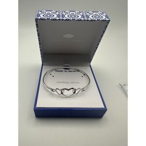 Mexico Sterling Silver 925 Triple Interlocking Heart Bangle Bracelet with Box